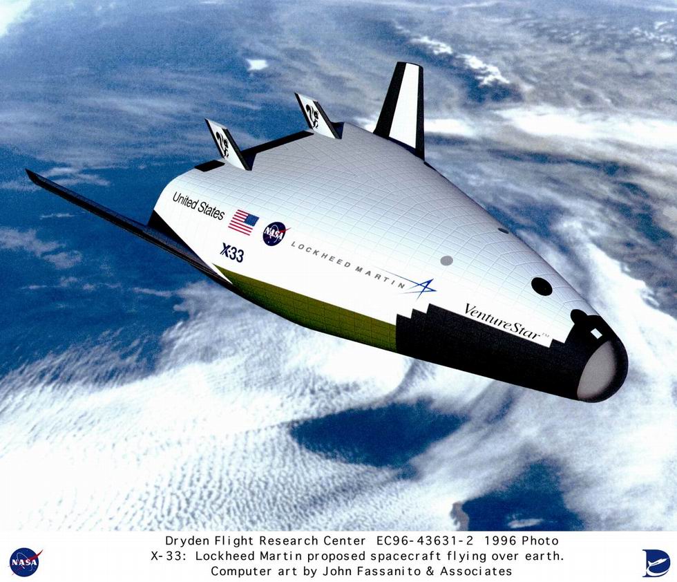 La NASA, pour remplacer la navette, propose en 94 Venture Star, dont la maquette volante s’intitulera X-33. C’est un lifting body… &agrave; d&eacute;collage autonome, vertical. 