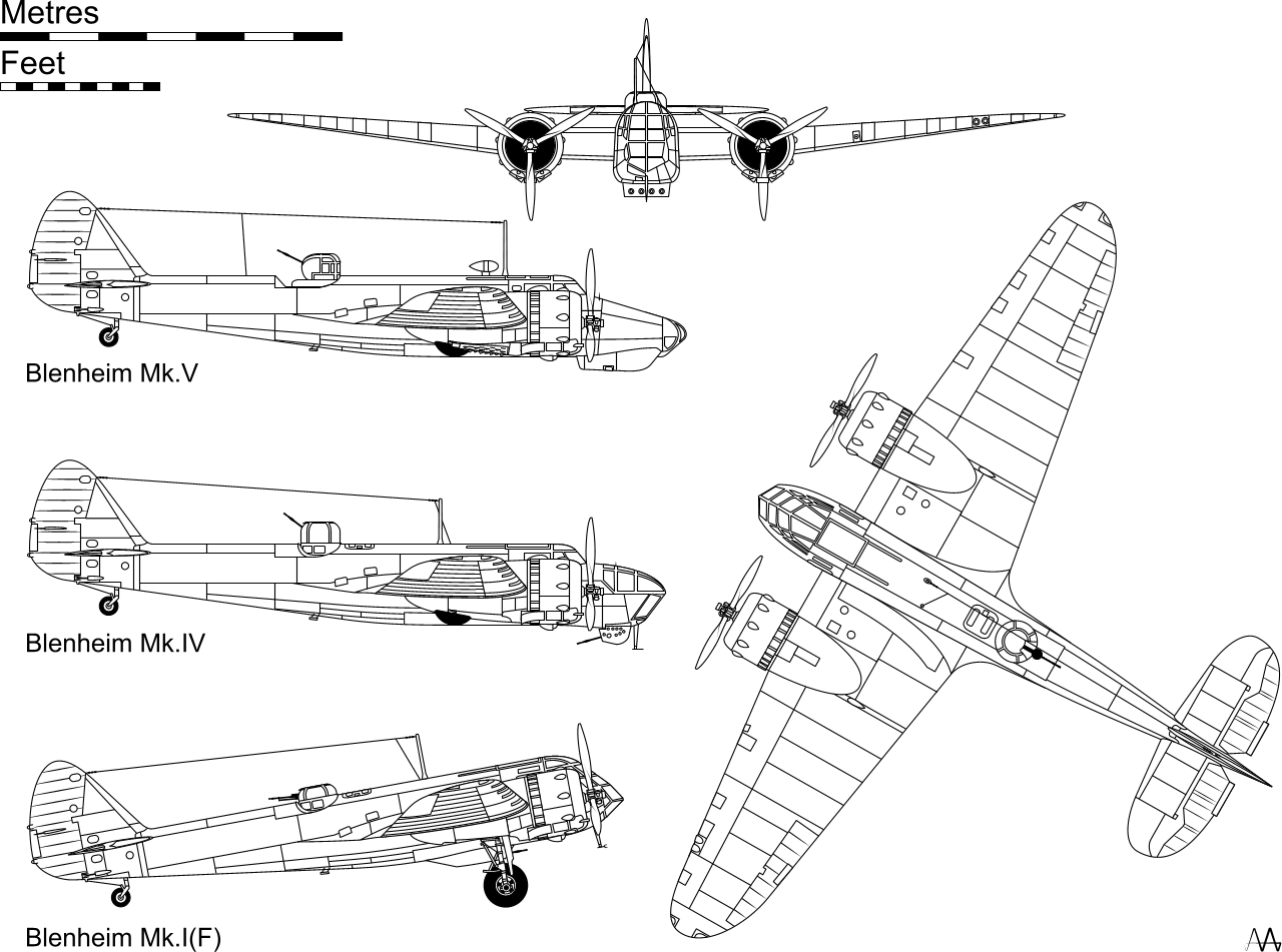 Bristol Blenheim IV, plan 3 vues