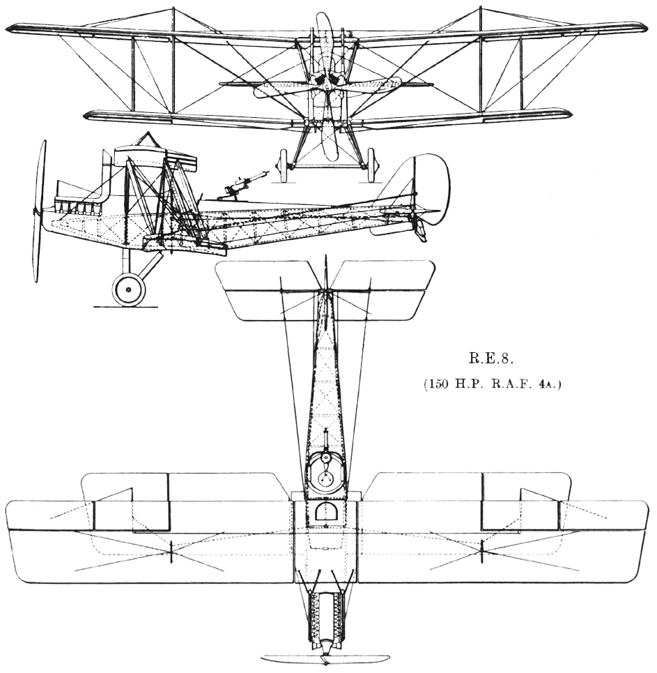 Royal Aircraft Factory RE.8, plan 3 vues